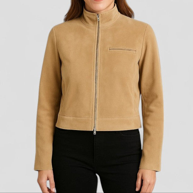 Women's Suede Look Jacket with Zip Detail