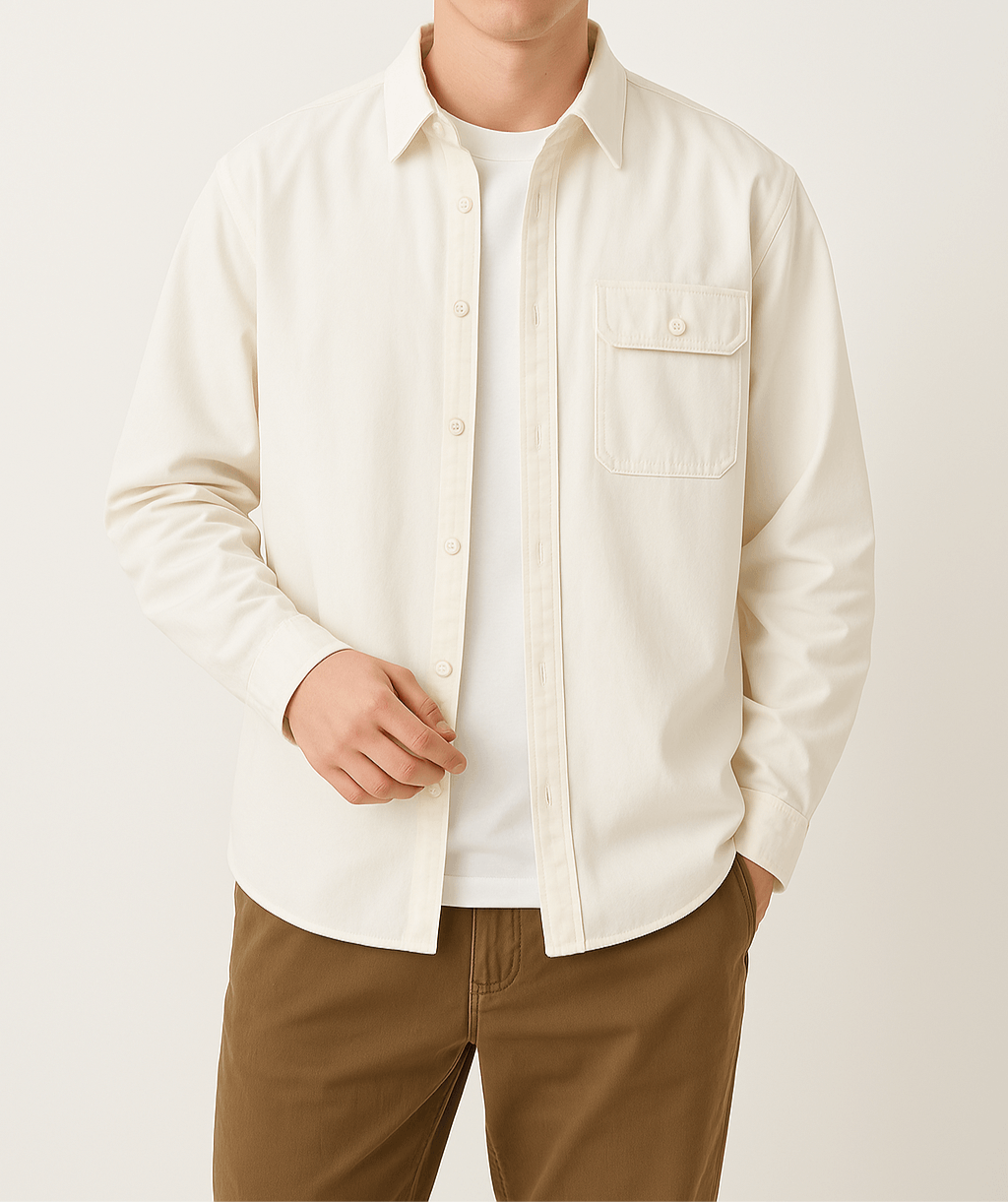 Men’s Cotton Button-Down Shirt Long Sleeve Relaxed Fit