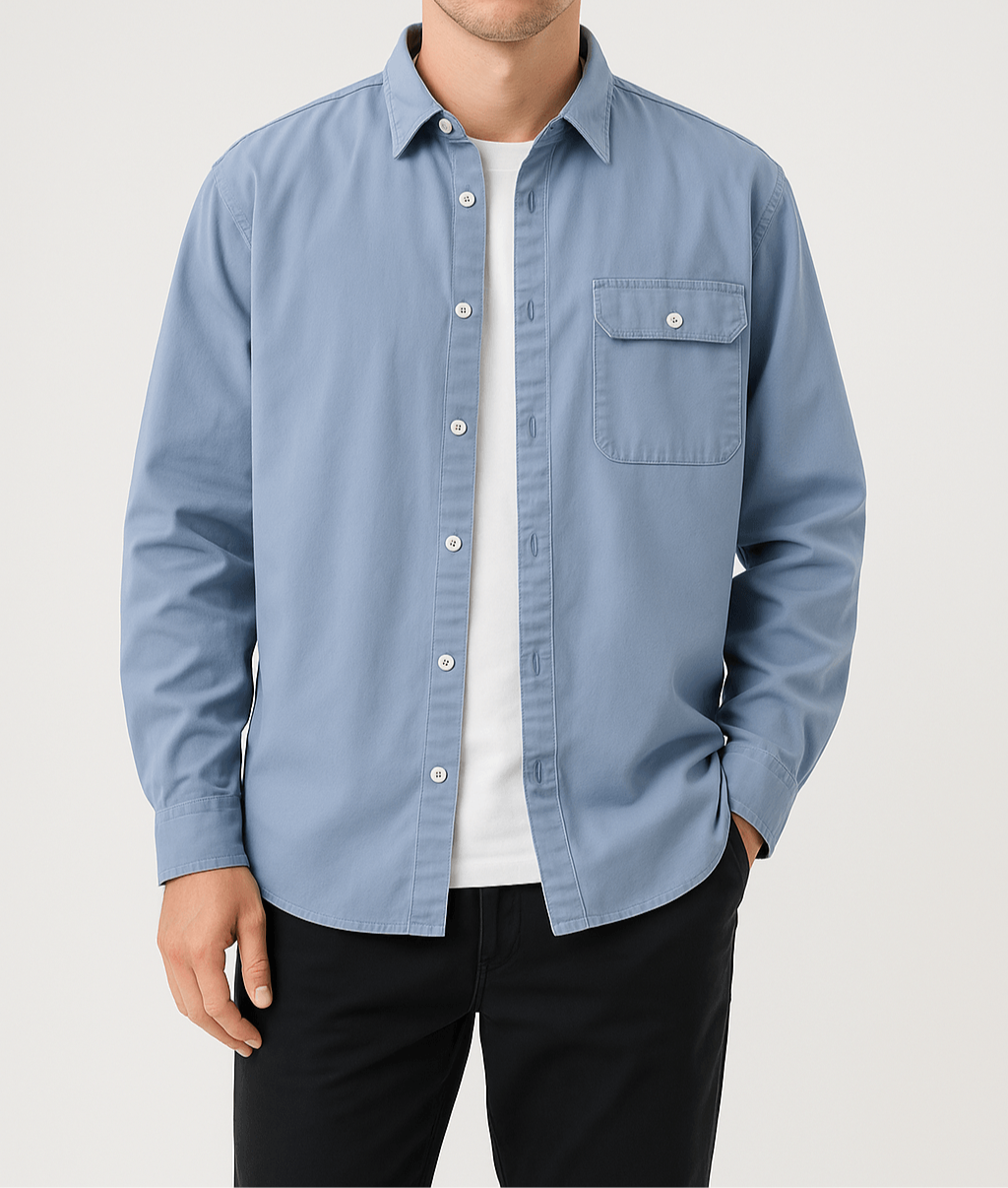 Men’s Cotton Button-Down Shirt Long Sleeve Relaxed Fit