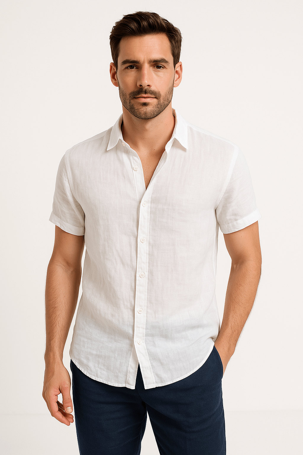 Men’s Short Sleeve Linen Blend Casual Shirt