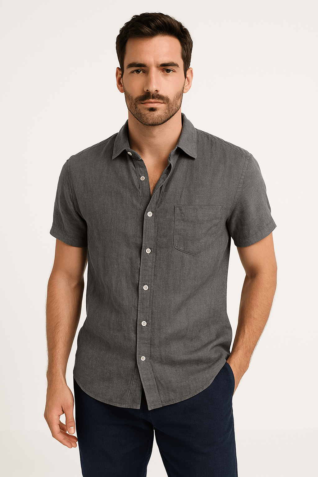Men’s Short Sleeve Linen Blend Casual Shirt
