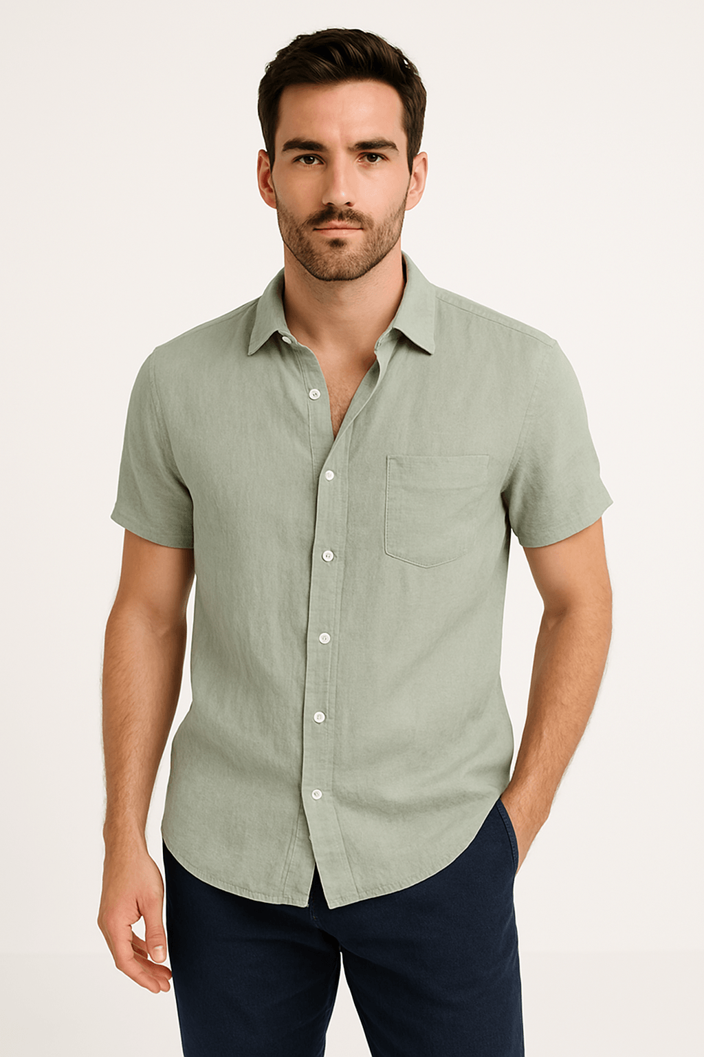 Men’s Short Sleeve Linen Blend Casual Shirt