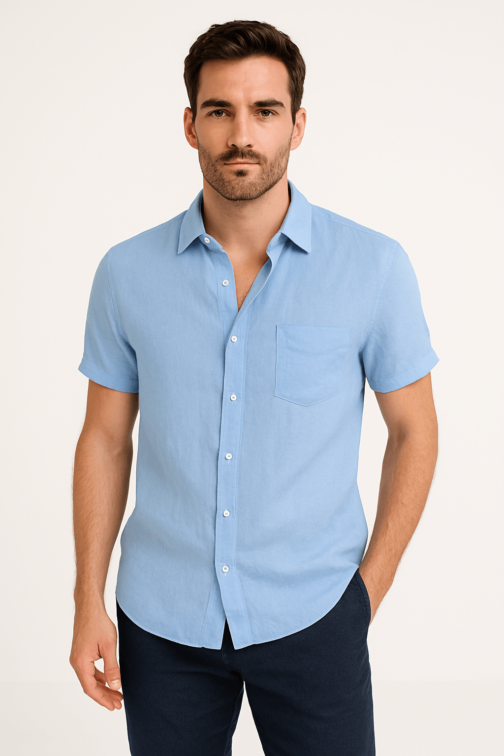 Men’s Short Sleeve Linen Blend Casual Shirt