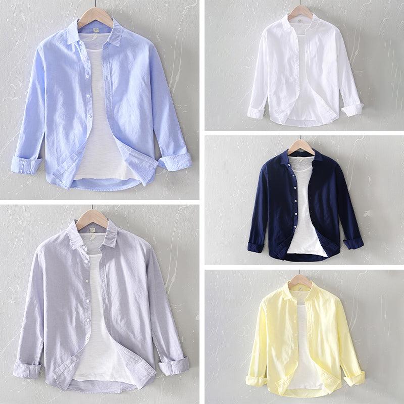 Men's Cotton Button-Up Shirt Relaxed Fit Long Sleeve