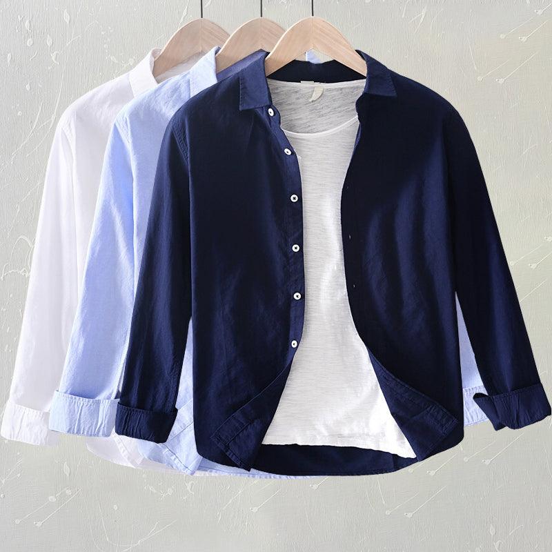 Men's Cotton Button-Up Shirt Relaxed Fit Long Sleeve