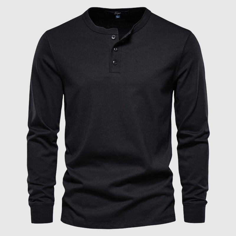 Men's Long Sleeve Henley Shirt Cotton Blend