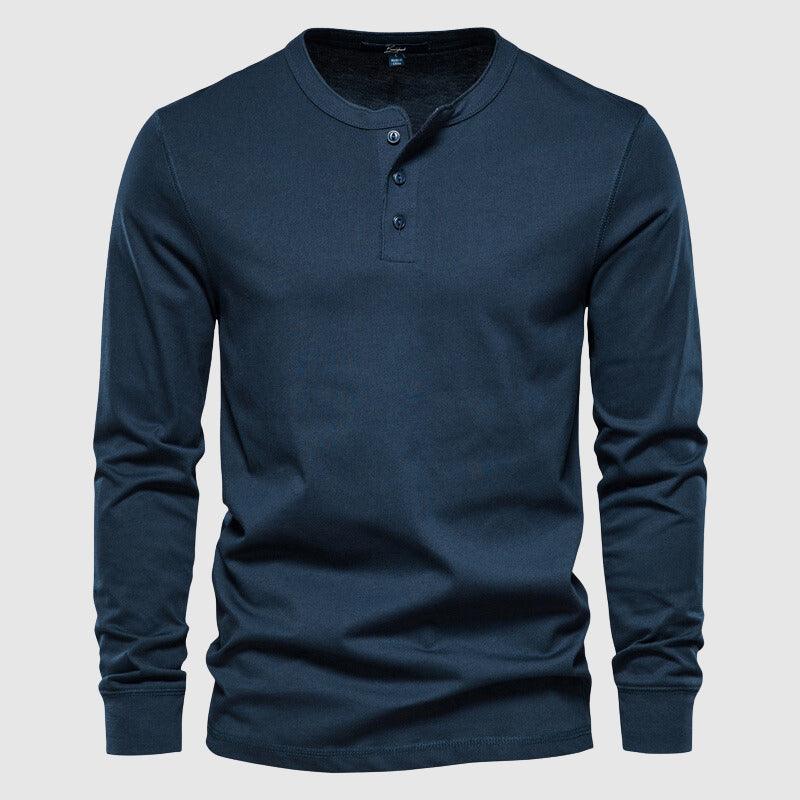 Men's Long Sleeve Henley Shirt Cotton Blend