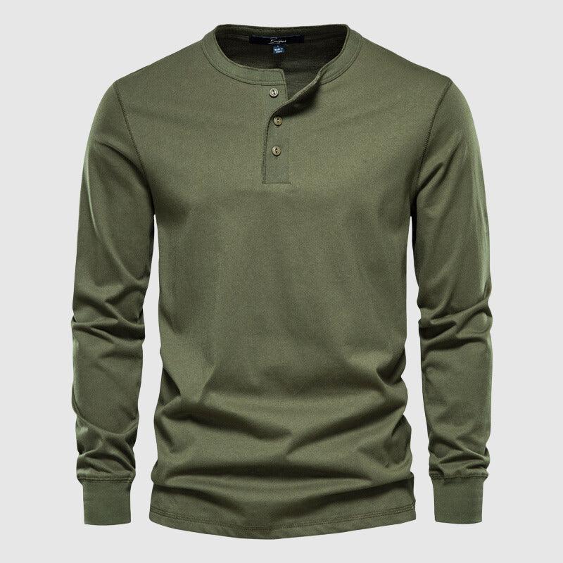 Men's Long Sleeve Henley Shirt Cotton Blend
