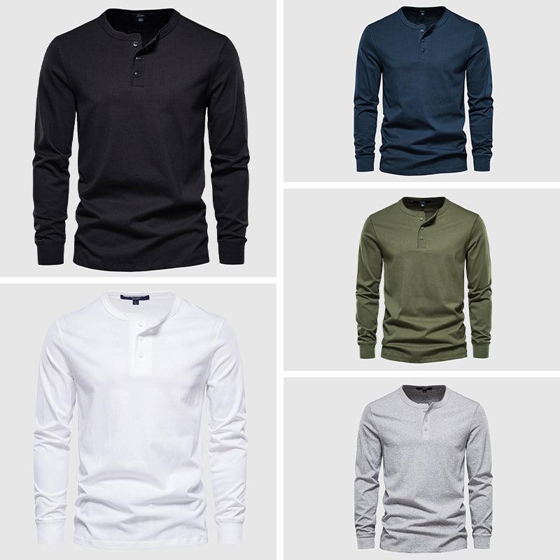Men's Long Sleeve Henley Shirt Cotton Blend