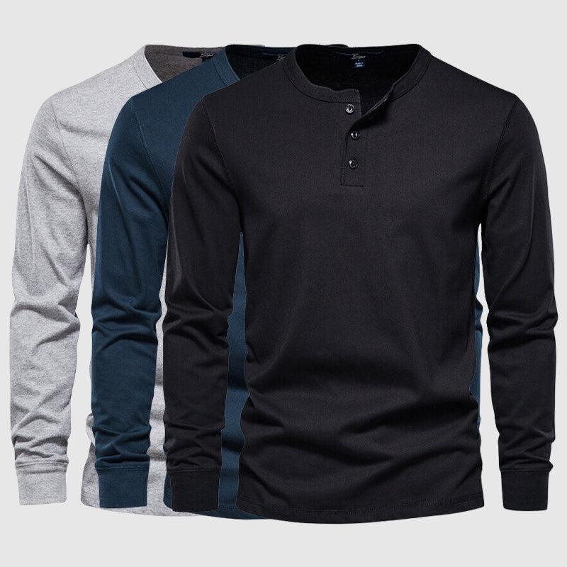 Men's Long Sleeve Henley Shirt Cotton Blend