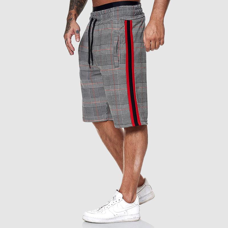 Men's Checkered Drawstring Shorts with Elastic Waistband