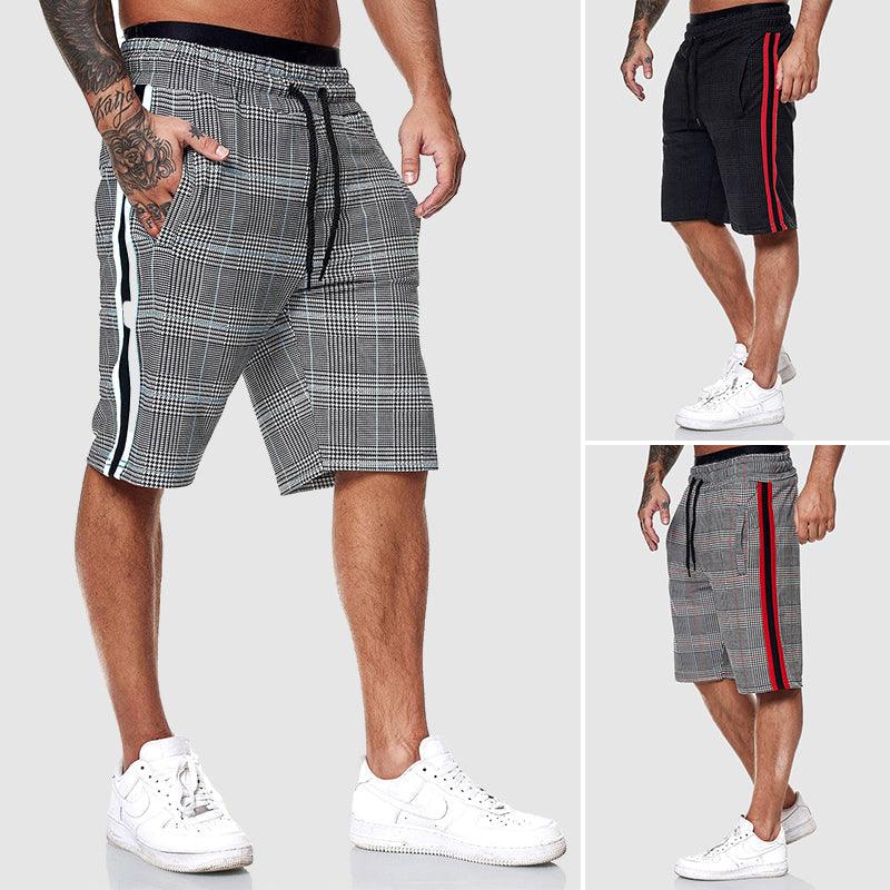Men's Checkered Drawstring Shorts with Elastic Waistband