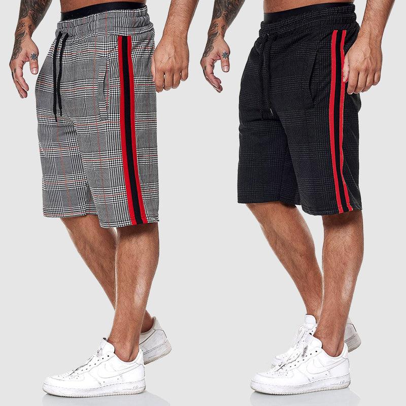 Men's Checkered Drawstring Shorts with Elastic Waistband