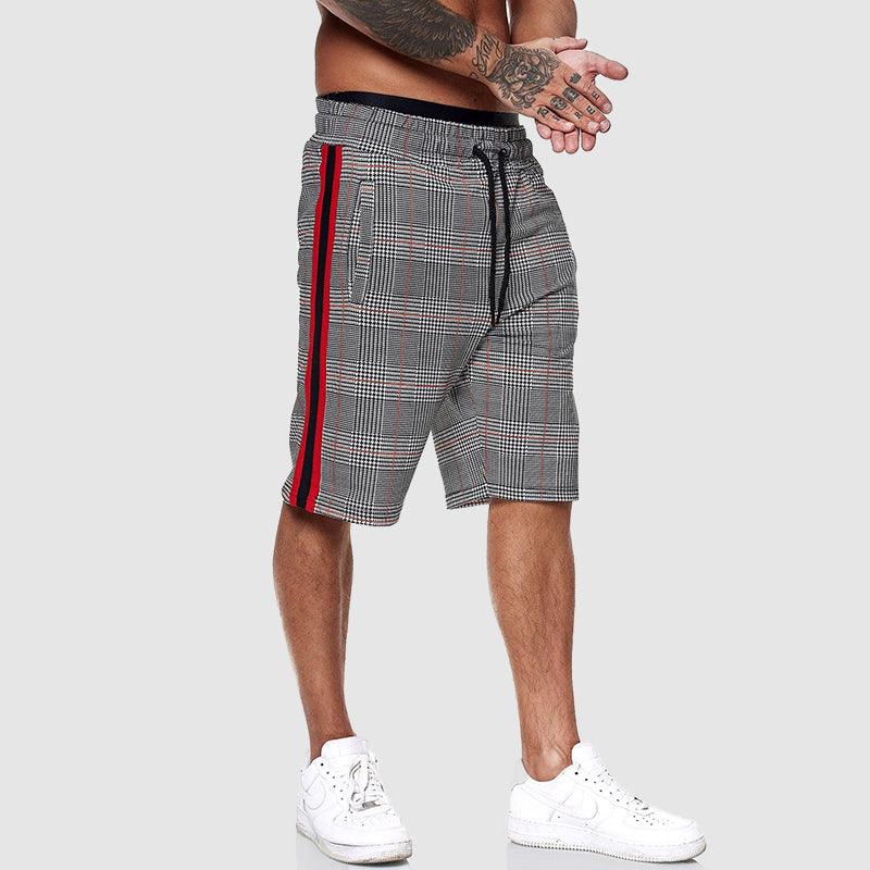 Men's Checkered Drawstring Shorts with Elastic Waistband
