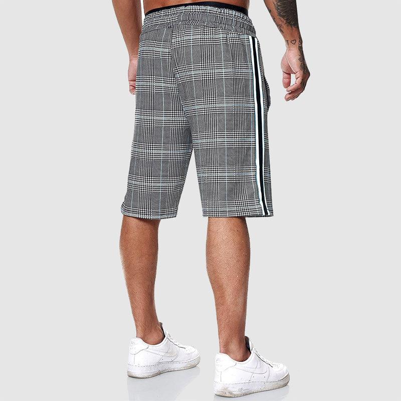 Men's Checkered Drawstring Shorts with Elastic Waistband