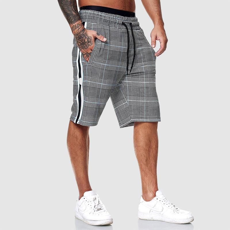 Men's Checkered Drawstring Shorts with Elastic Waistband