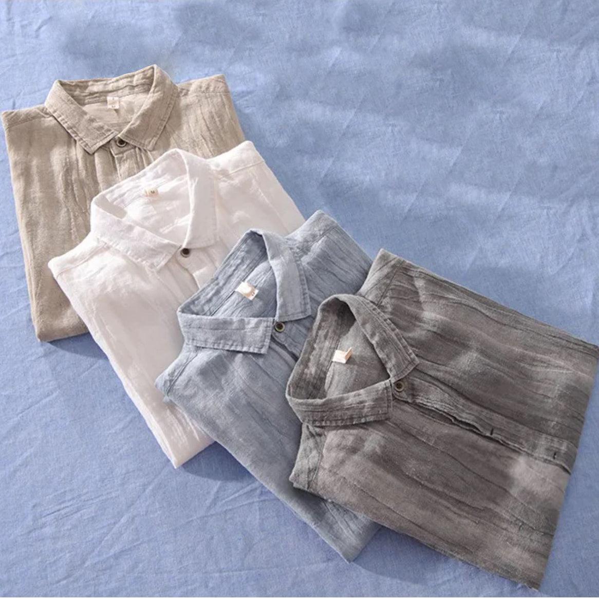 Men’s Short Sleeve Linen Shirt - Lightweight Breathable Fabric