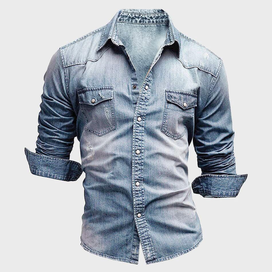 Men's Denim Shirt Long Sleeve Button Closure