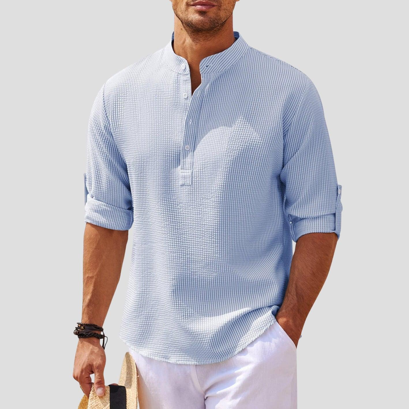 Men’s Long Sleeve Henley Shirt Mandarin Collar Relaxed Fit