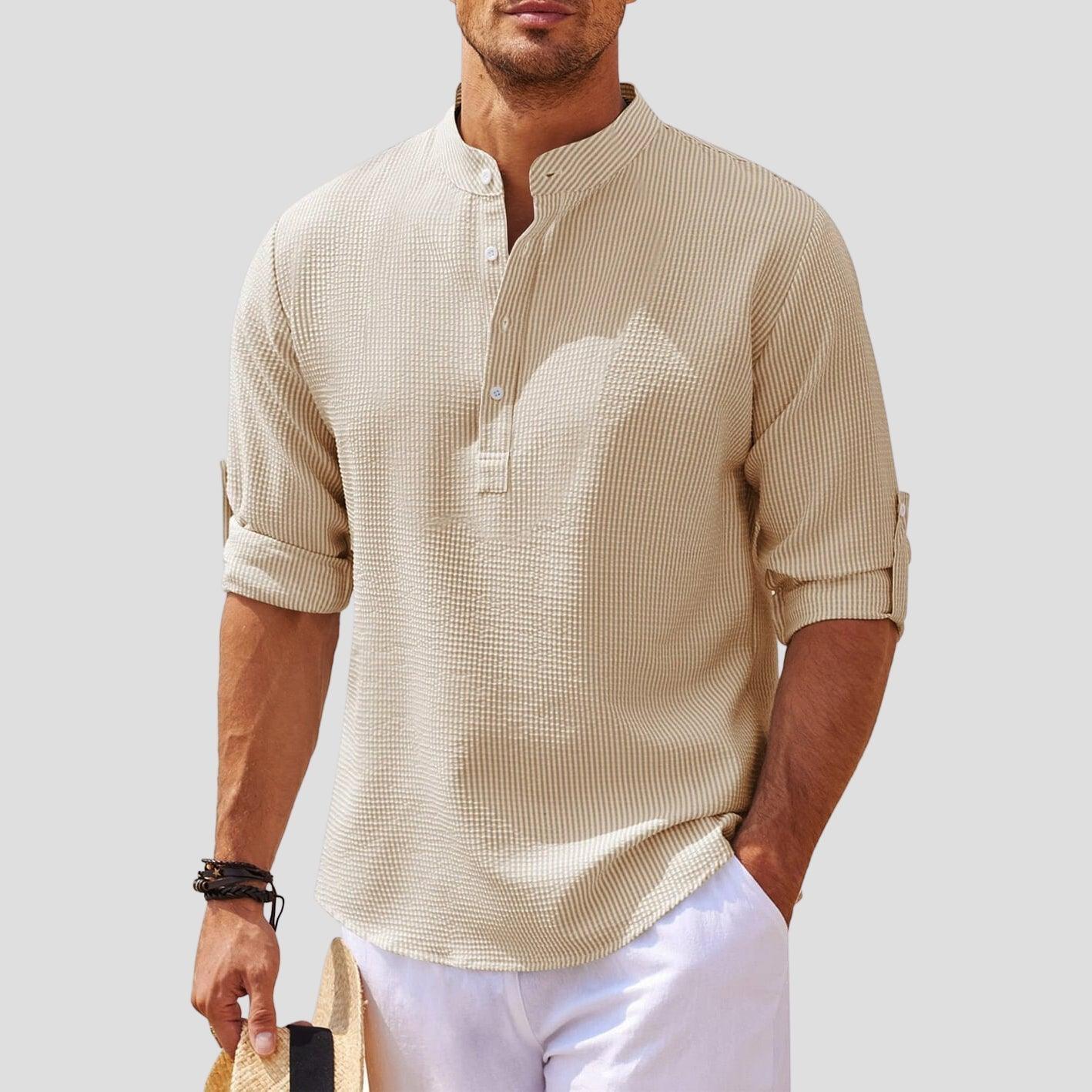 Men’s Long Sleeve Henley Shirt Mandarin Collar Relaxed Fit