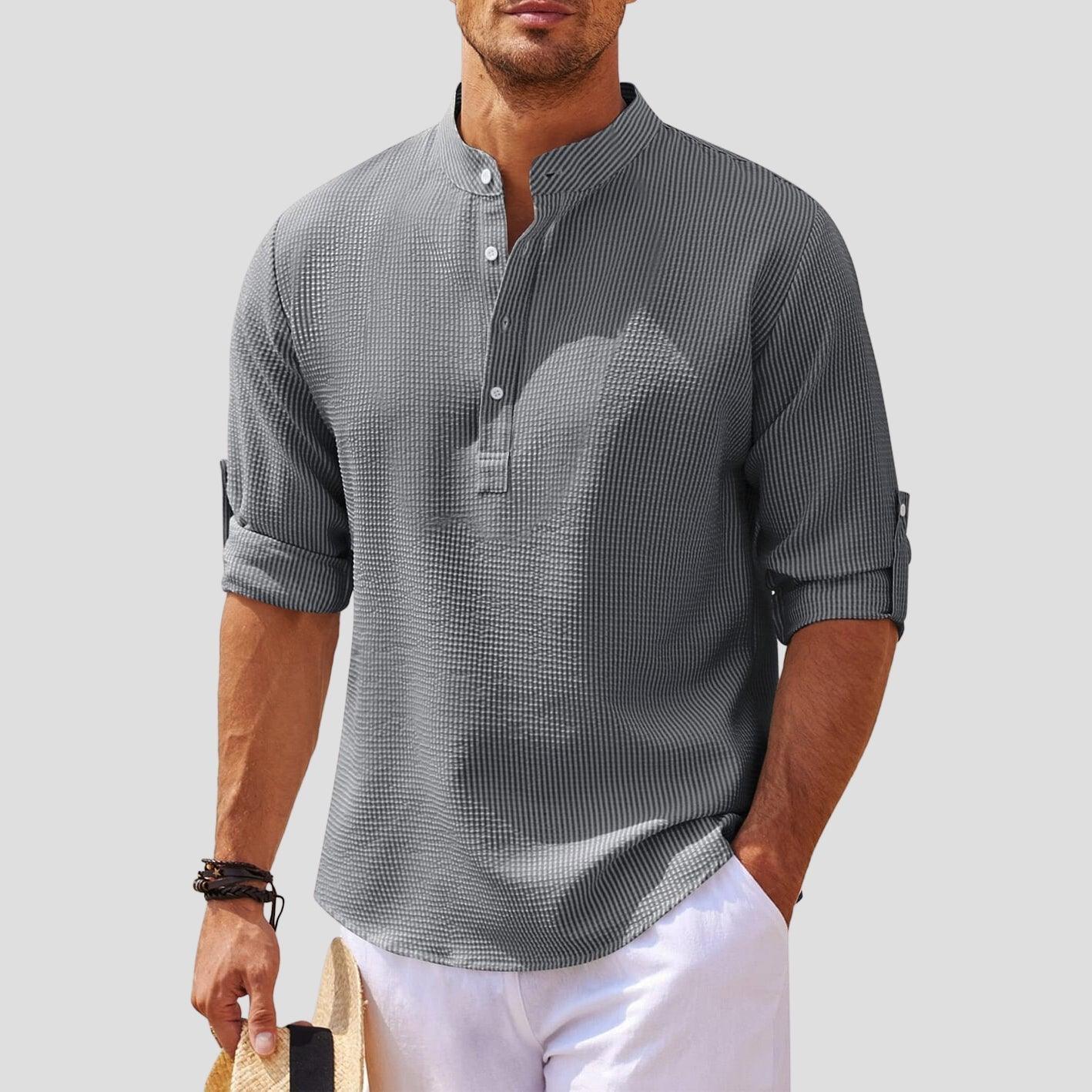 Men’s Long Sleeve Henley Shirt Mandarin Collar Relaxed Fit