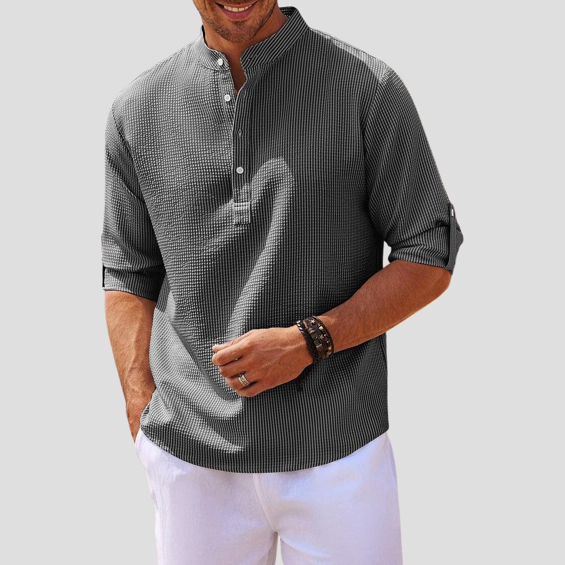 Men’s Long Sleeve Henley Shirt Mandarin Collar Relaxed Fit