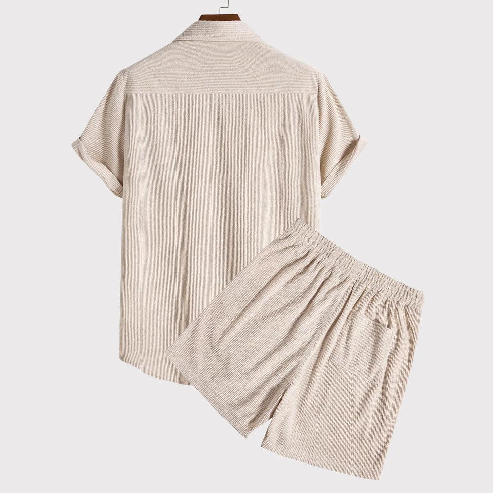 Men's Lightweight Short-Sleeve Button-Up Shirt and Drawstring Shorts Set