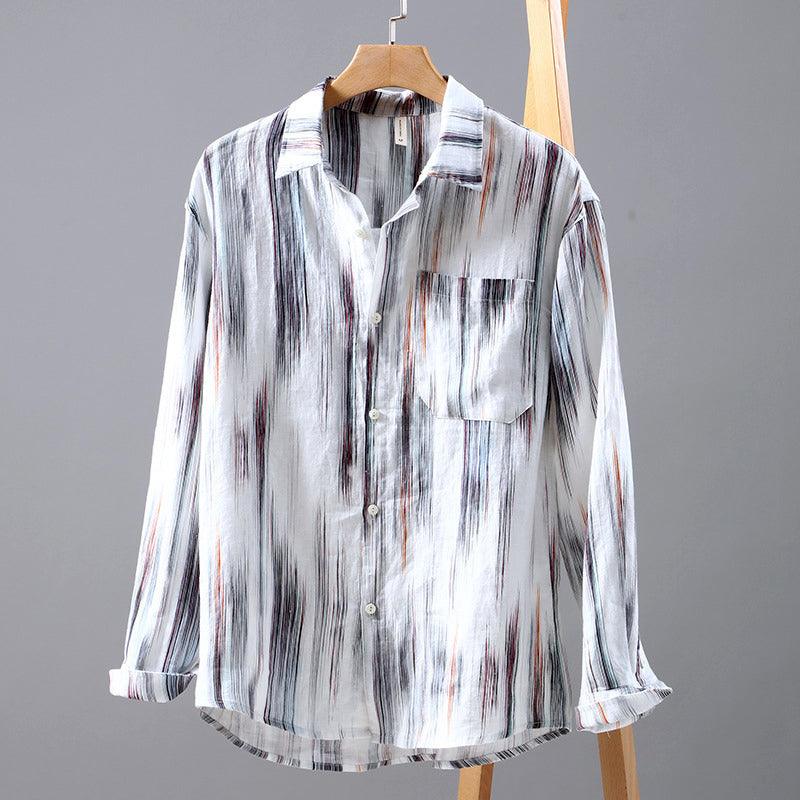 Men's Long-Sleeve Linen Shirt Abstract Print