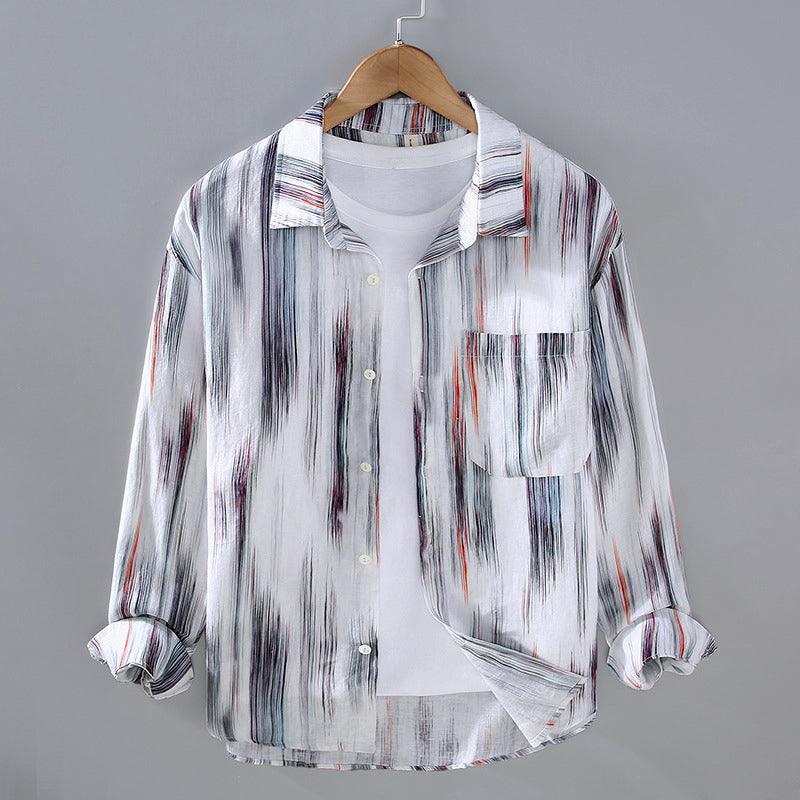 Men's Long-Sleeve Linen Shirt Abstract Print