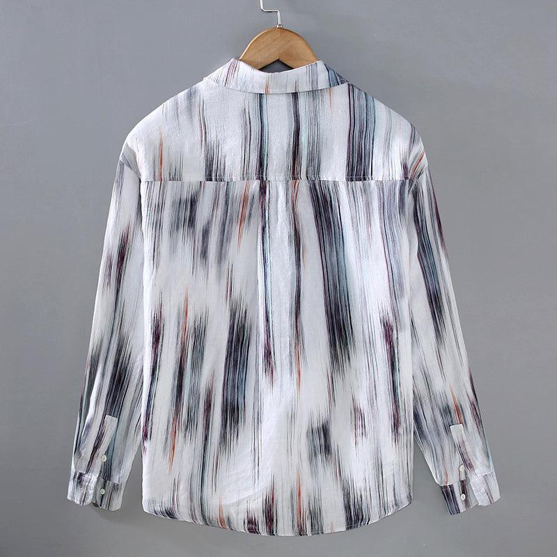 Men's Long-Sleeve Linen Shirt Abstract Print