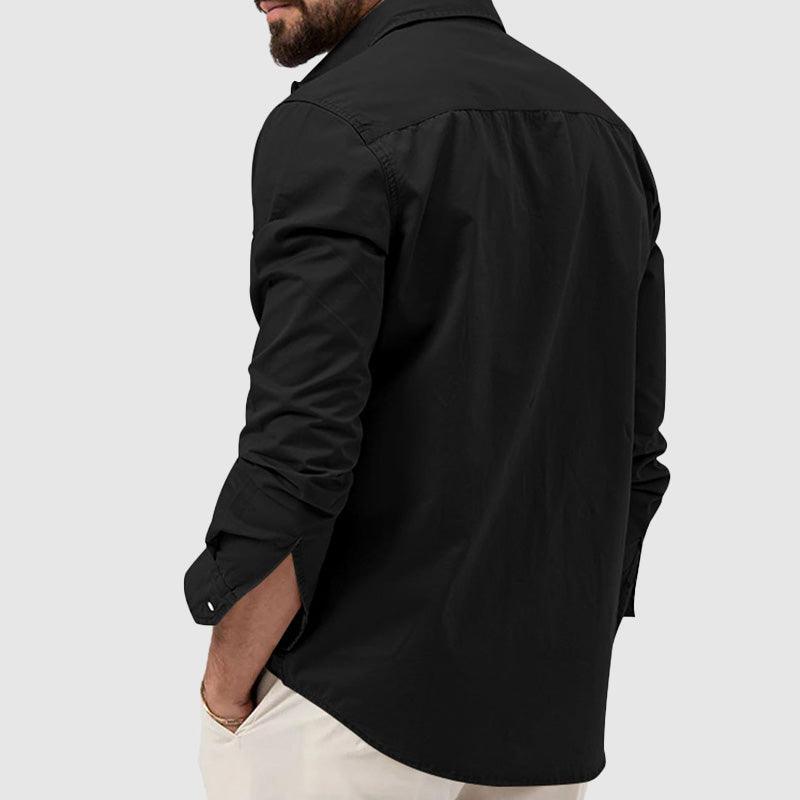 Men’s Long Sleeve Button-Down Shirt Relaxed Fit with Dual Chest Pockets