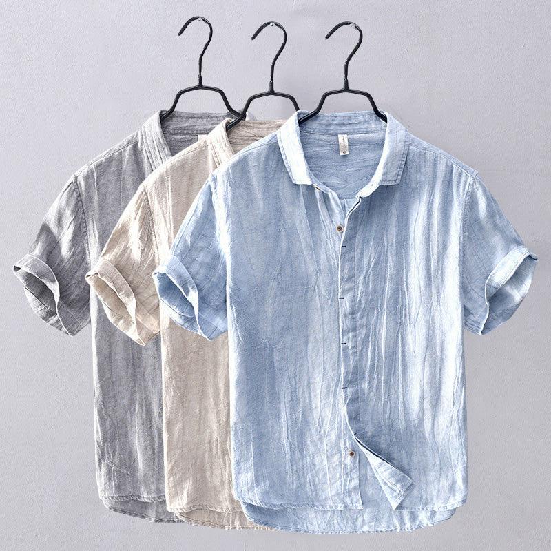 Men's Short-Sleeve Shirt Stand-Up Collar