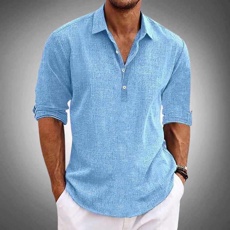 Men's Long Sleeve Casual Shirt - Breathable Fabric, Button Front, Relaxed Fit