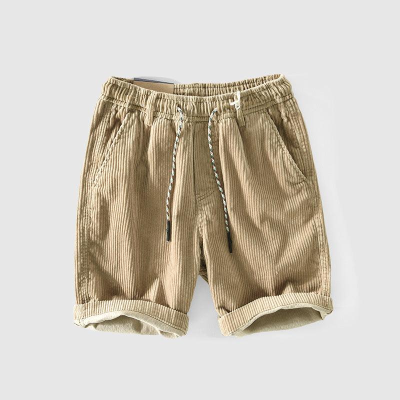 Men's Lightweight Corduroy Shorts with Elastic Waist and Rolled Hem