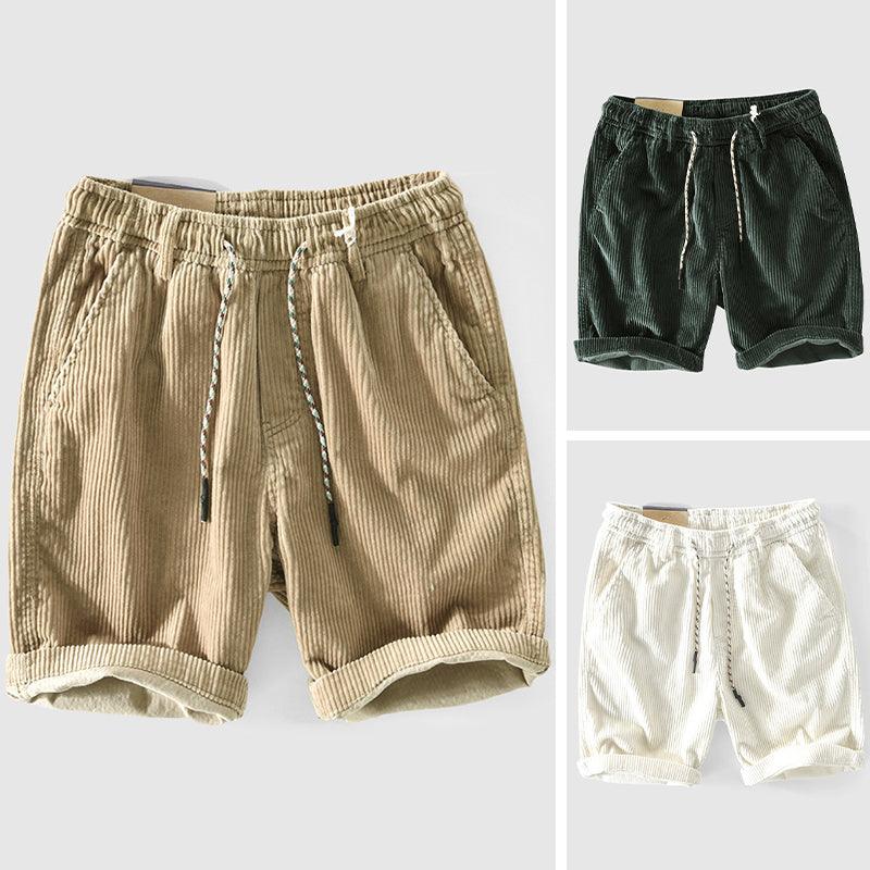 Men's Lightweight Corduroy Shorts with Elastic Waist and Rolled Hem