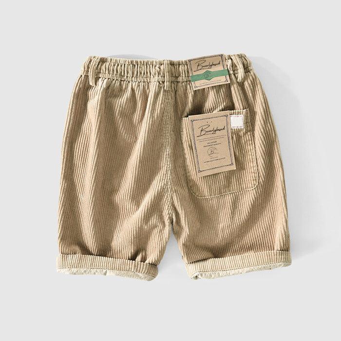 Men's Lightweight Corduroy Shorts with Elastic Waist and Rolled Hem