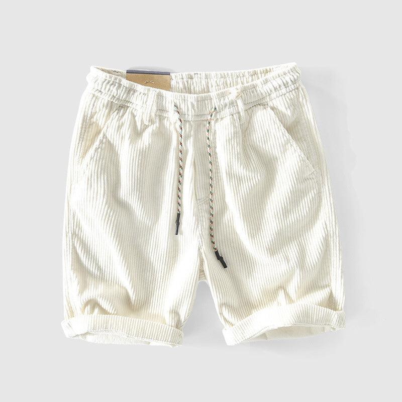 Men's Lightweight Corduroy Shorts with Elastic Waist and Rolled Hem