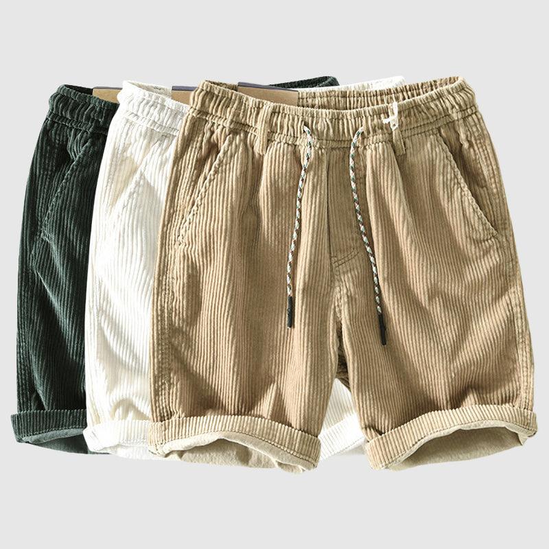 Men's Lightweight Corduroy Shorts with Elastic Waist and Rolled Hem