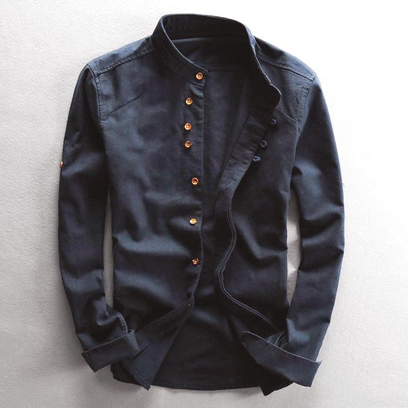 Men’s Slim Fit Button-Up Shirt Mandarin Collar Long Sleeve