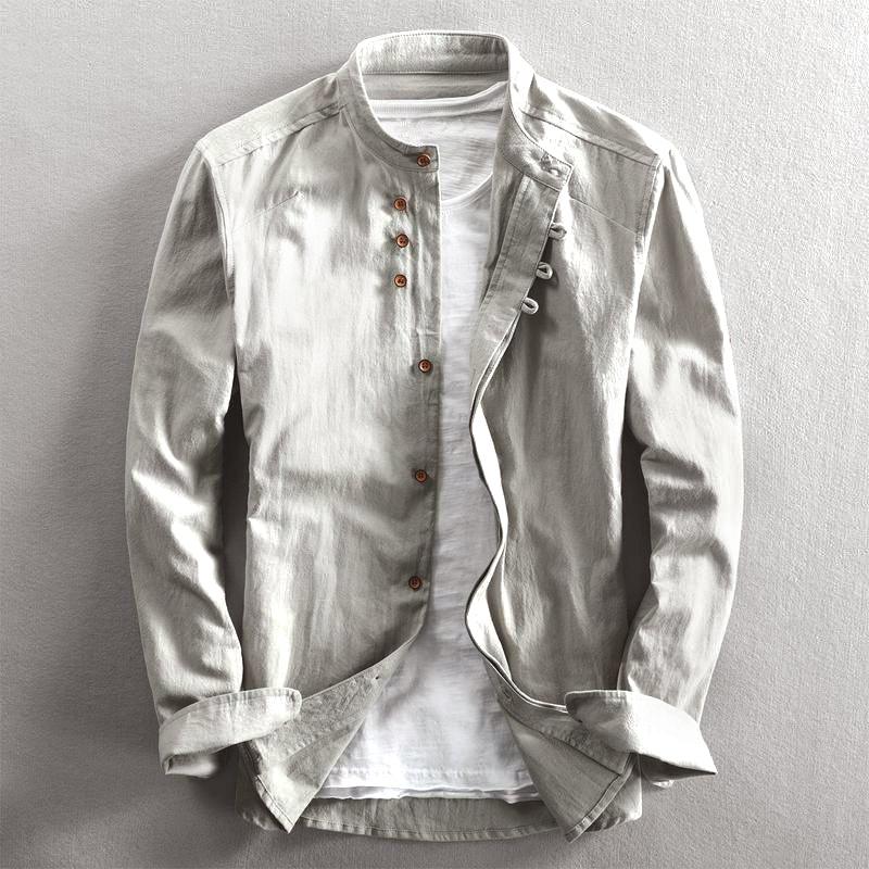 Men’s Slim Fit Button-Up Shirt Mandarin Collar Long Sleeve
