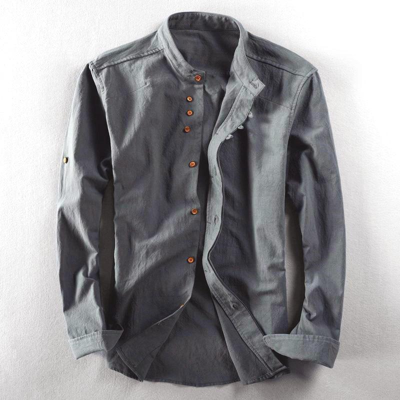 Men’s Slim Fit Button-Up Shirt Mandarin Collar Long Sleeve