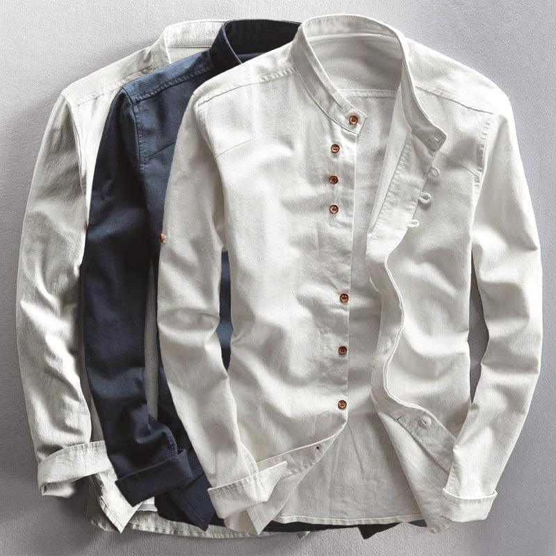 Men’s Slim Fit Button-Up Shirt Mandarin Collar Long Sleeve