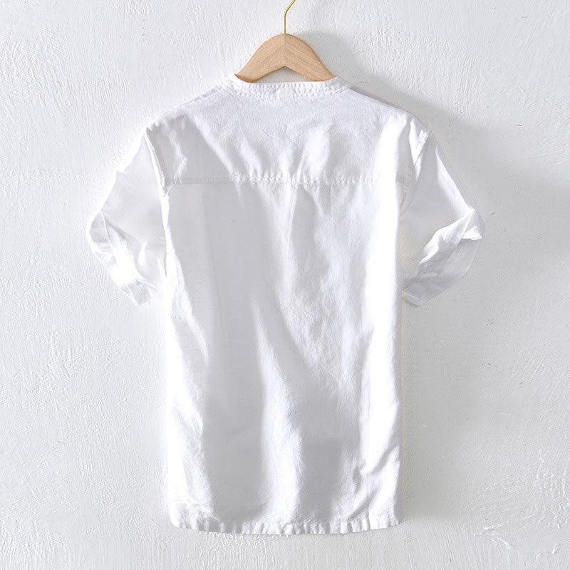 Men’s Short Sleeve Linen Shirt - Lightweight Relaxed Fit V-Neck