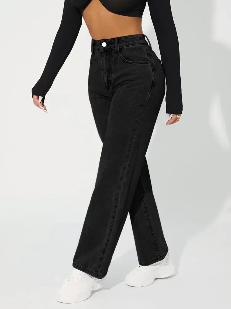 Women's High-Waisted Straight-Leg Jeans Denim