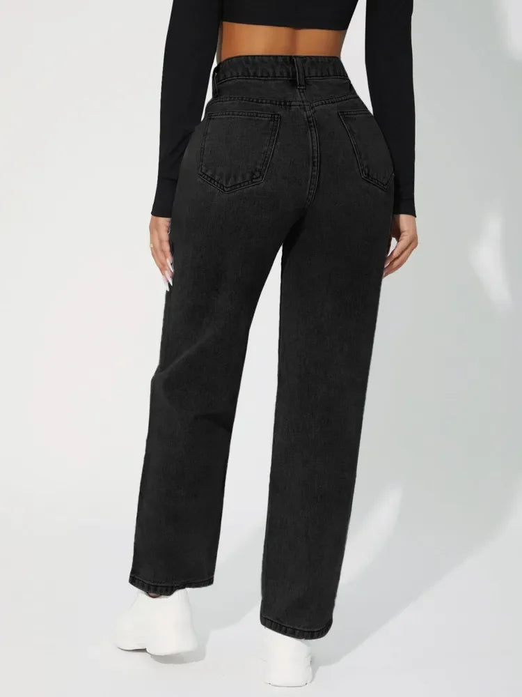Women's High-Waisted Straight-Leg Jeans Denim