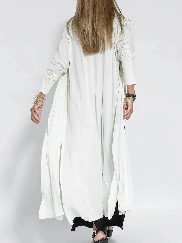 Women’s Long Dress - V-Neck - Relaxed Fit - Long Sleeve - Layered Look - Elegant Style