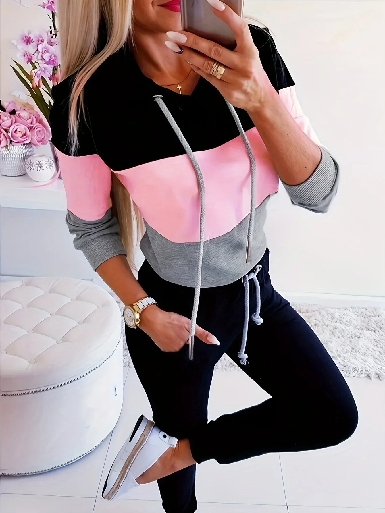 Women's Color Block Sweatshirt Long Sleeve Relaxed Fit