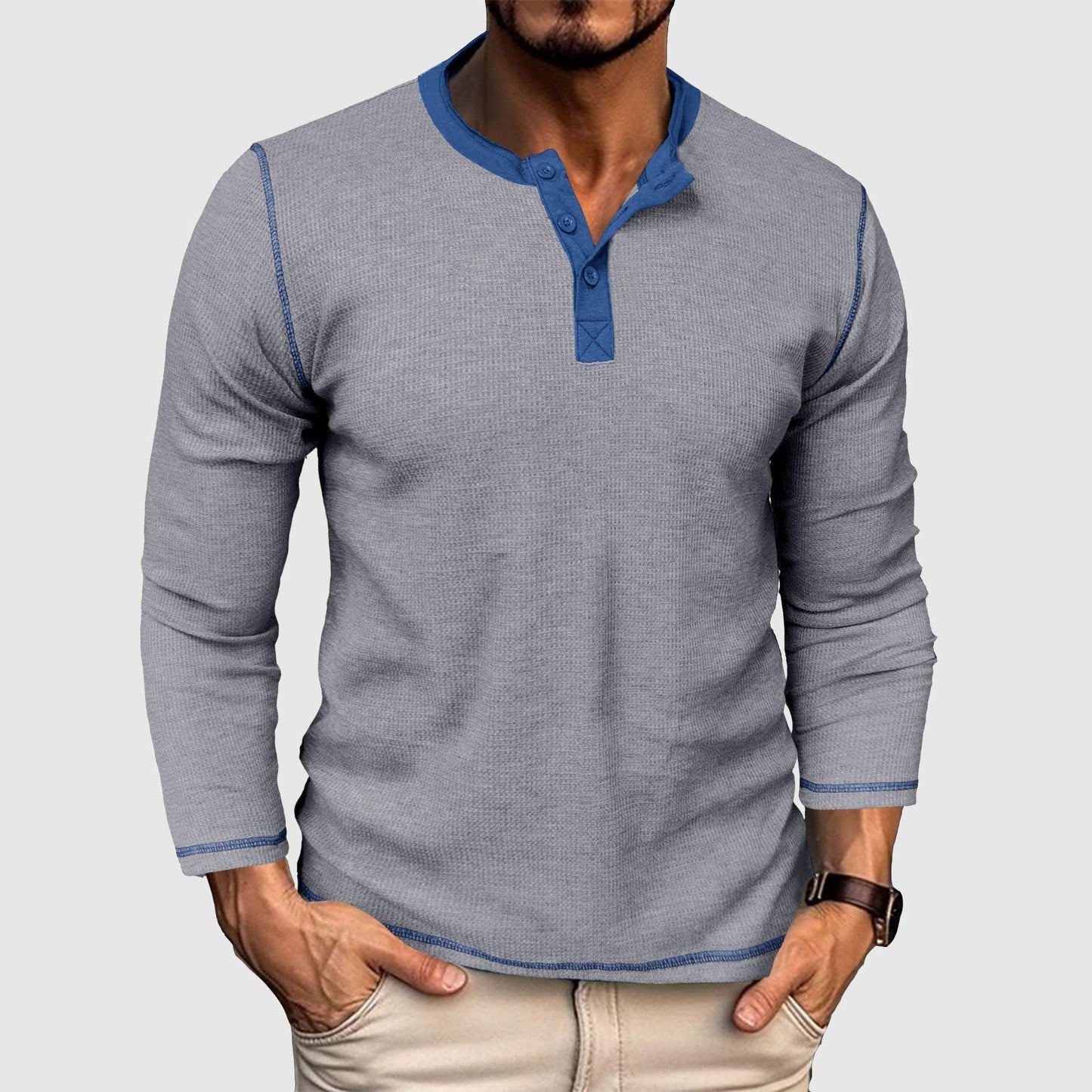 Men's Long Sleeve Waffle T-Shirt Vintage Style