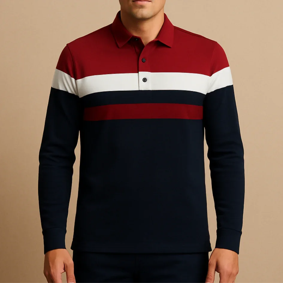 Men’s Long Sleeve Polo Shirt Striped Design