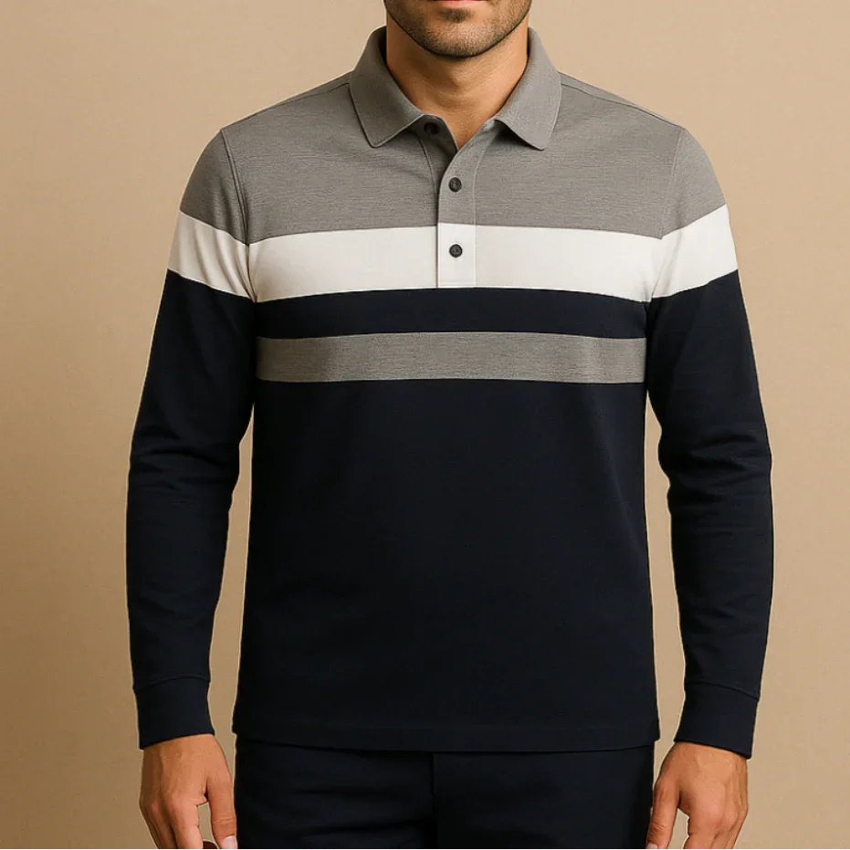 Men’s Long Sleeve Polo Shirt Striped Design